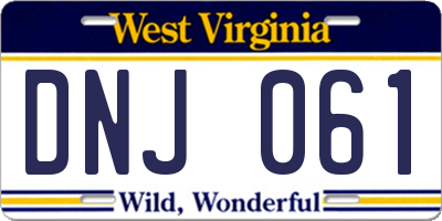 WV license plate DNJ061