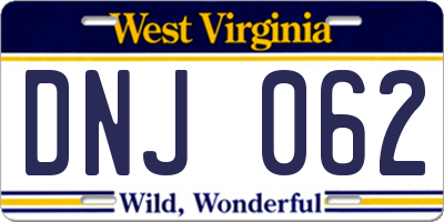 WV license plate DNJ062