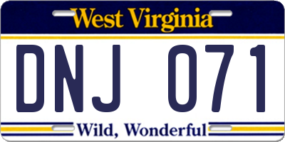 WV license plate DNJ071