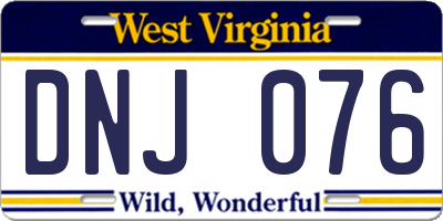WV license plate DNJ076