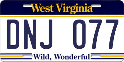 WV license plate DNJ077