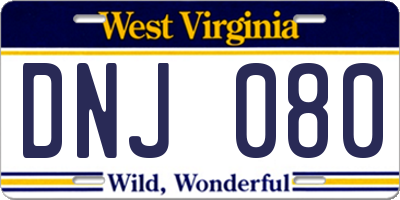 WV license plate DNJ080