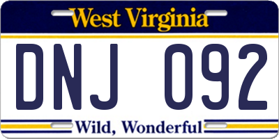 WV license plate DNJ092