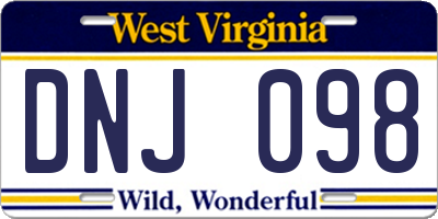 WV license plate DNJ098