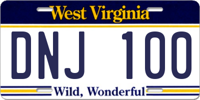 WV license plate DNJ100