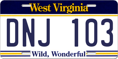 WV license plate DNJ103