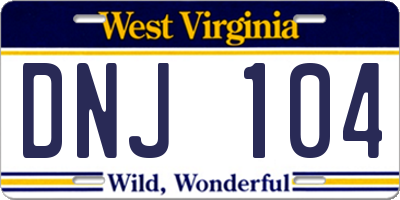 WV license plate DNJ104