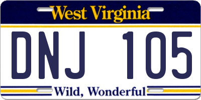 WV license plate DNJ105