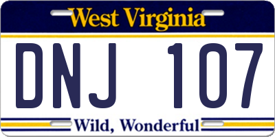 WV license plate DNJ107