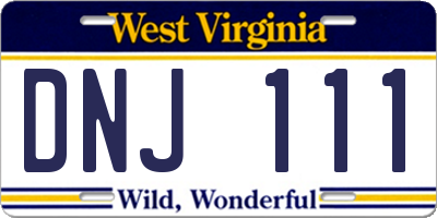WV license plate DNJ111