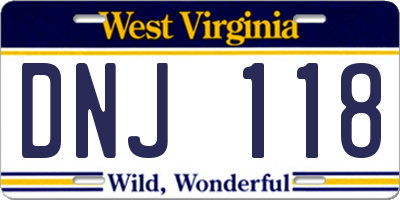 WV license plate DNJ118