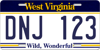 WV license plate DNJ123