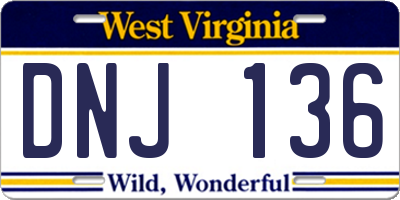 WV license plate DNJ136