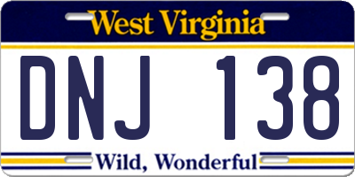 WV license plate DNJ138
