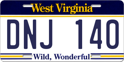WV license plate DNJ140