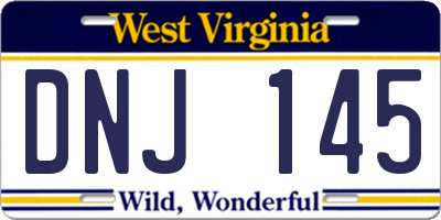 WV license plate DNJ145
