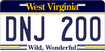 WV license plate DNJ200