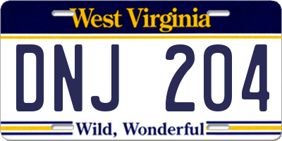 WV license plate DNJ204
