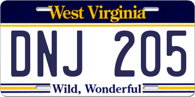 WV license plate DNJ205