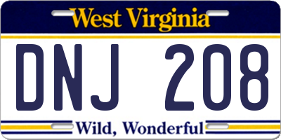 WV license plate DNJ208