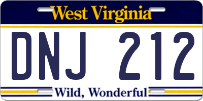 WV license plate DNJ212