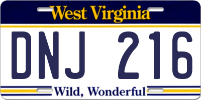 WV license plate DNJ216