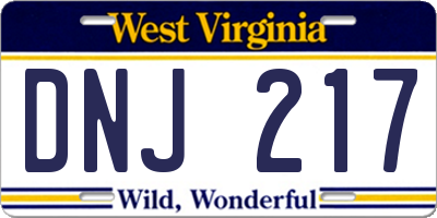 WV license plate DNJ217