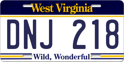 WV license plate DNJ218