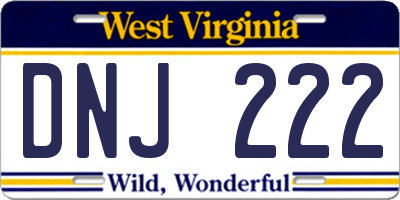 WV license plate DNJ222
