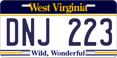 WV license plate DNJ223