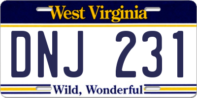 WV license plate DNJ231