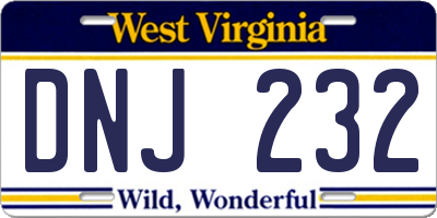 WV license plate DNJ232