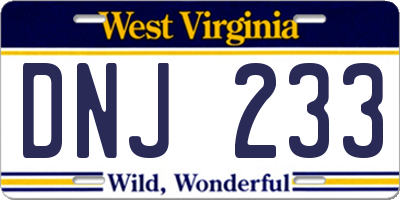 WV license plate DNJ233