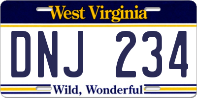 WV license plate DNJ234