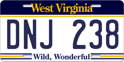 WV license plate DNJ238