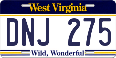 WV license plate DNJ275