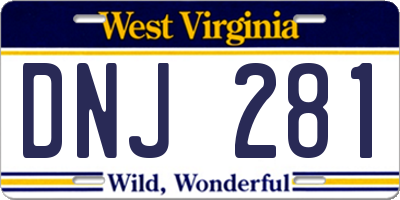 WV license plate DNJ281