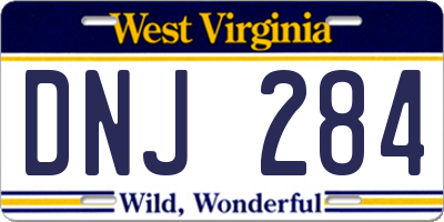 WV license plate DNJ284