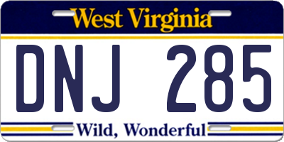 WV license plate DNJ285