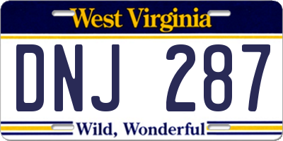 WV license plate DNJ287