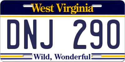 WV license plate DNJ290