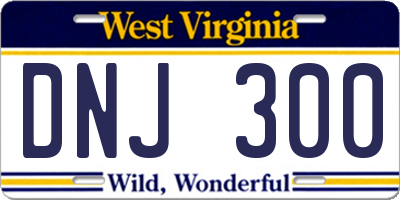 WV license plate DNJ300