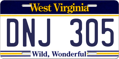 WV license plate DNJ305