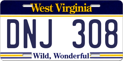 WV license plate DNJ308