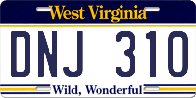 WV license plate DNJ310