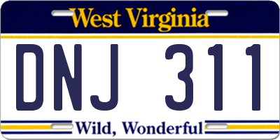 WV license plate DNJ311
