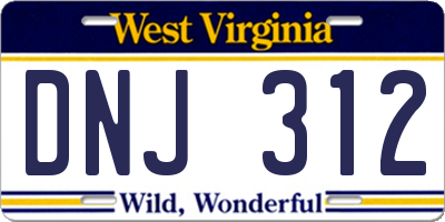 WV license plate DNJ312
