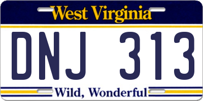 WV license plate DNJ313