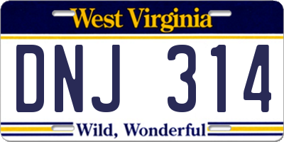 WV license plate DNJ314