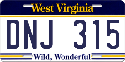 WV license plate DNJ315